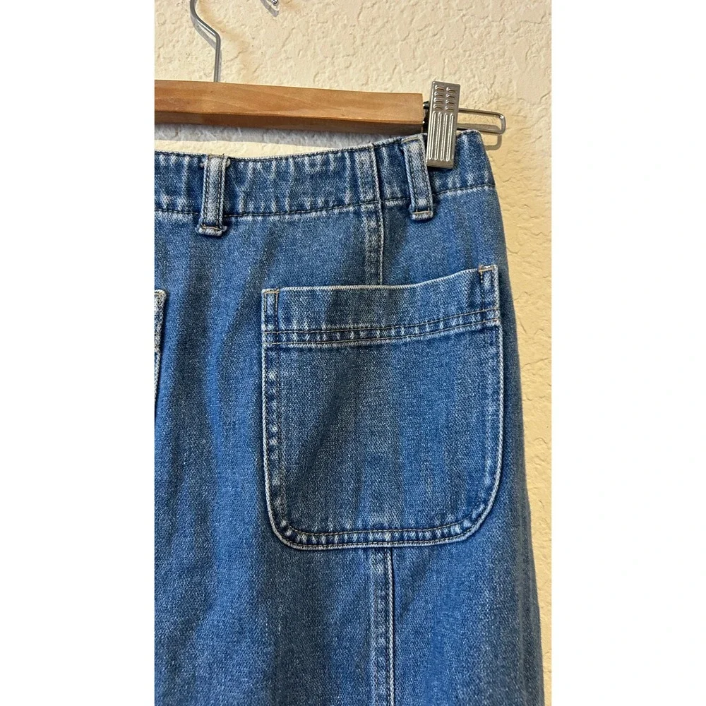 Vintage 90s Dockers Denim Maxi Skirt Size 6 Blue Button Front Cottage Western